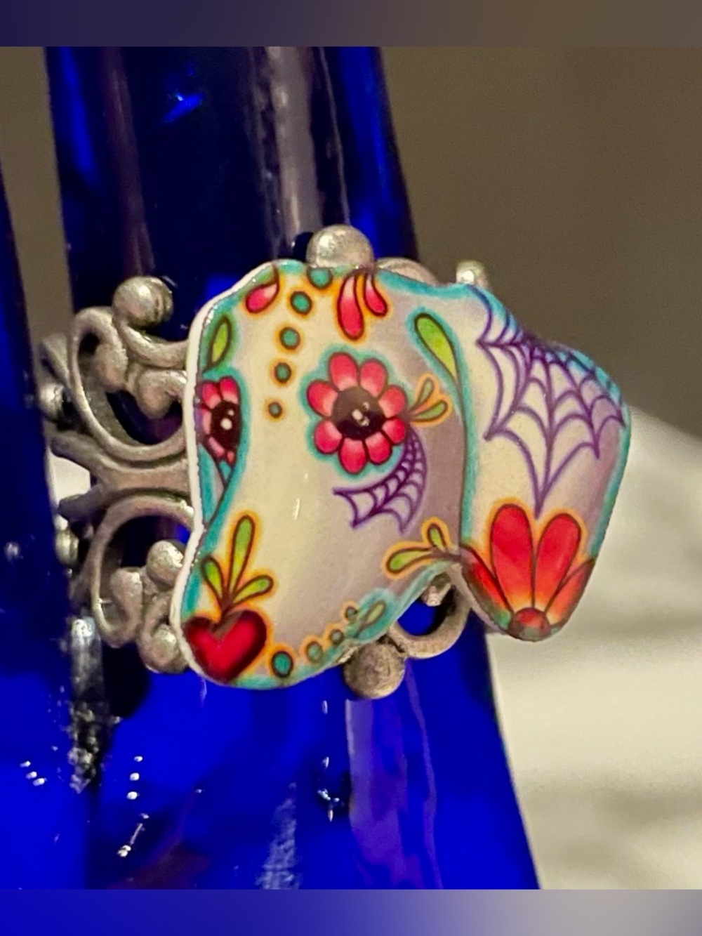 Colorful Sugar Skull Dachshund Dog Ring - Art Work by Cali of Pretty